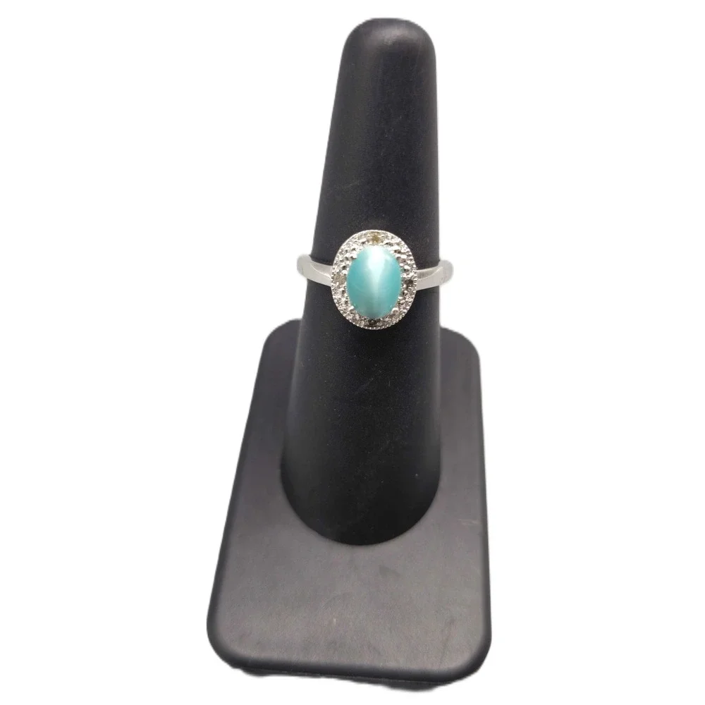 .925 SILVER DIAMOND & CAT EYE RING SIZE 6.5 2.1G (GNH022577)